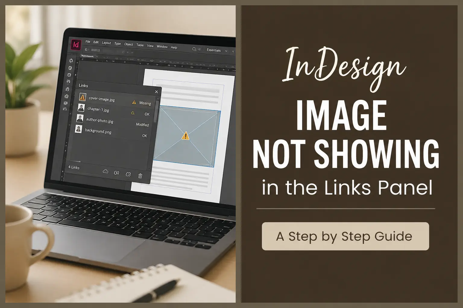 InDesign Links panel showing a missing image